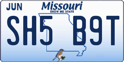 MO license plate SH5B9T