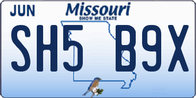 MO license plate SH5B9X