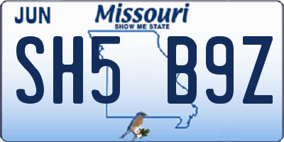 MO license plate SH5B9Z