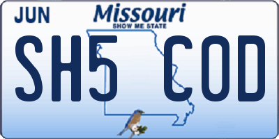 MO license plate SH5C0D