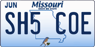 MO license plate SH5C0E