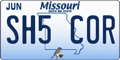 MO license plate SH5C0R