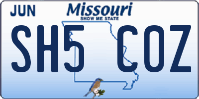 MO license plate SH5C0Z