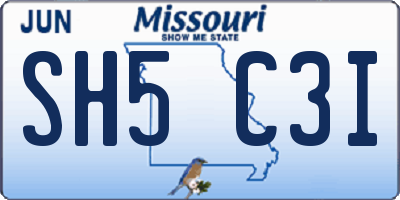 MO license plate SH5C3I