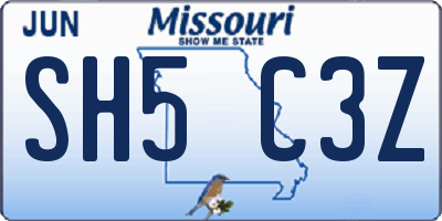 MO license plate SH5C3Z