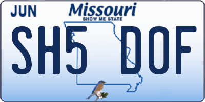 MO license plate SH5D0F