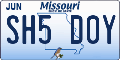 MO license plate SH5D0Y
