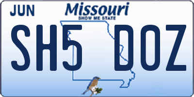 MO license plate SH5D0Z