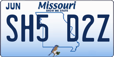 MO license plate SH5D2Z