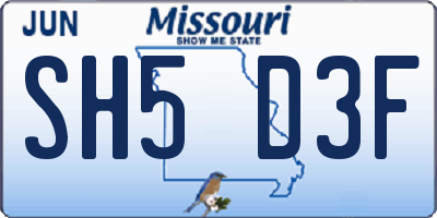 MO license plate SH5D3F