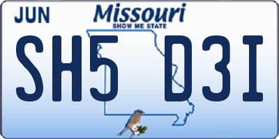 MO license plate SH5D3I