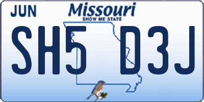 MO license plate SH5D3J