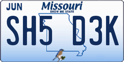 MO license plate SH5D3K