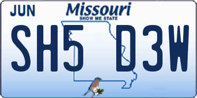 MO license plate SH5D3W