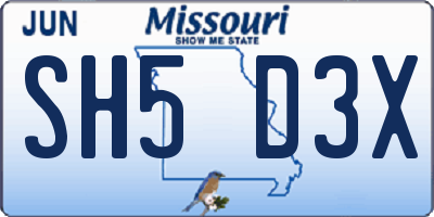 MO license plate SH5D3X