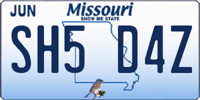 MO license plate SH5D4Z