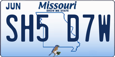 MO license plate SH5D7W