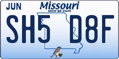 MO license plate SH5D8F