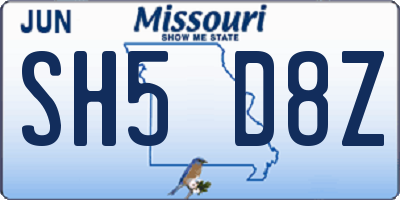 MO license plate SH5D8Z