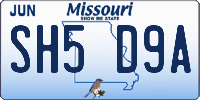 MO license plate SH5D9A