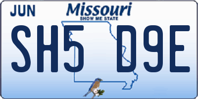 MO license plate SH5D9E