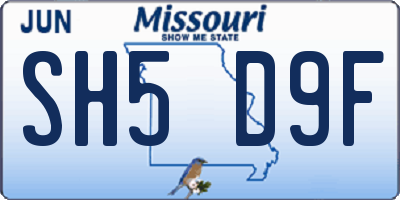 MO license plate SH5D9F