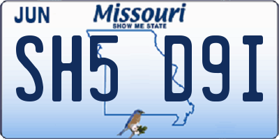 MO license plate SH5D9I