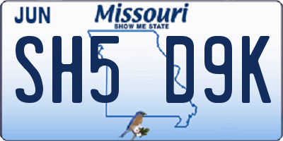 MO license plate SH5D9K