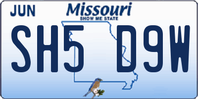 MO license plate SH5D9W