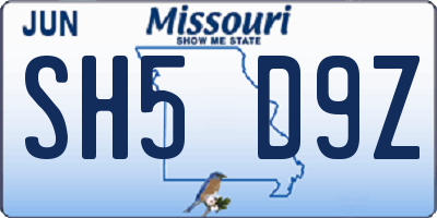 MO license plate SH5D9Z