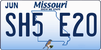 MO license plate SH5E2O