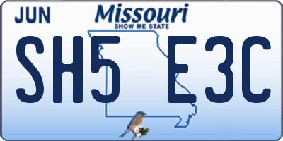 MO license plate SH5E3C