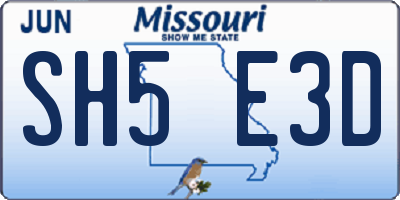 MO license plate SH5E3D