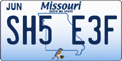 MO license plate SH5E3F