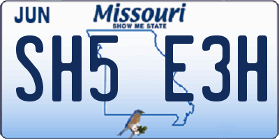 MO license plate SH5E3H