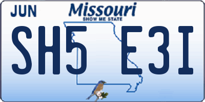 MO license plate SH5E3I