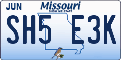MO license plate SH5E3K