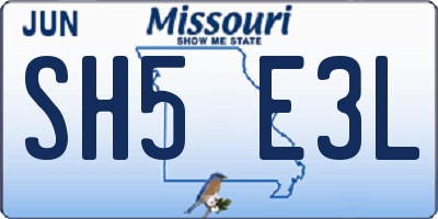 MO license plate SH5E3L
