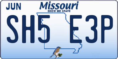 MO license plate SH5E3P