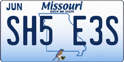 MO license plate SH5E3S