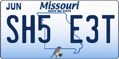 MO license plate SH5E3T