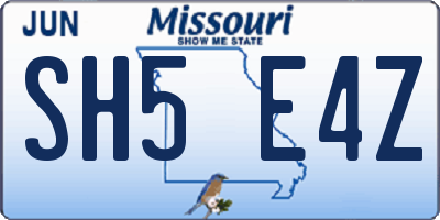 MO license plate SH5E4Z
