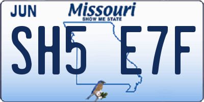MO license plate SH5E7F