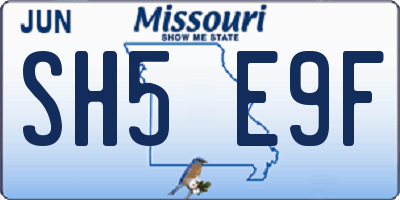 MO license plate SH5E9F