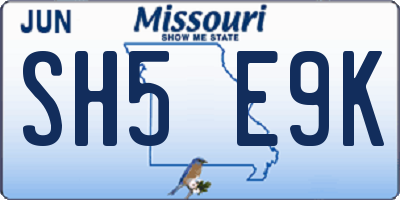 MO license plate SH5E9K