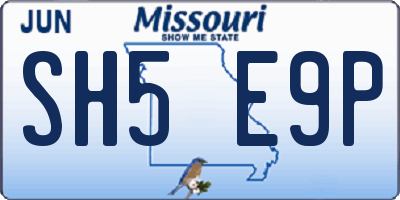 MO license plate SH5E9P