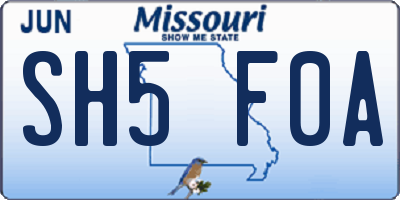 MO license plate SH5F0A