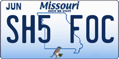 MO license plate SH5F0C