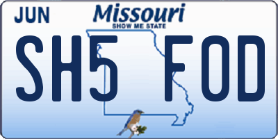 MO license plate SH5F0D
