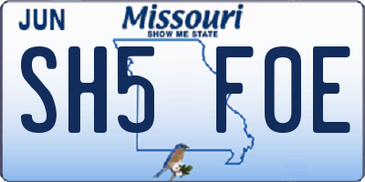 MO license plate SH5F0E